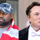Kanye West is seen on November 27, 2022 in Los Angeles, California (left) Elon Musk on May 2, 2022 in New York City (right).